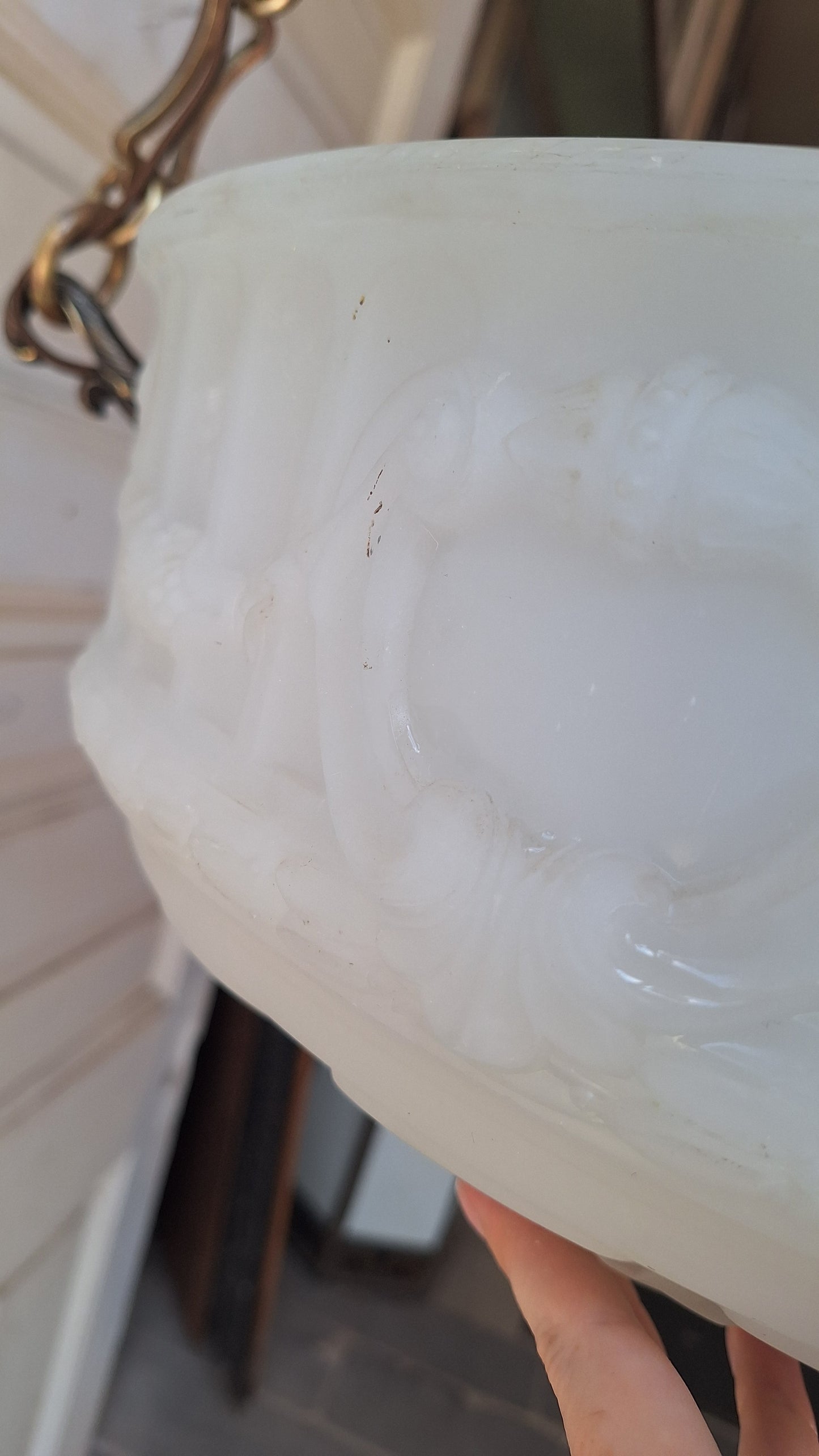 Victorian Molded Glass Bowl Chandelier: Frosted White Hanging Light