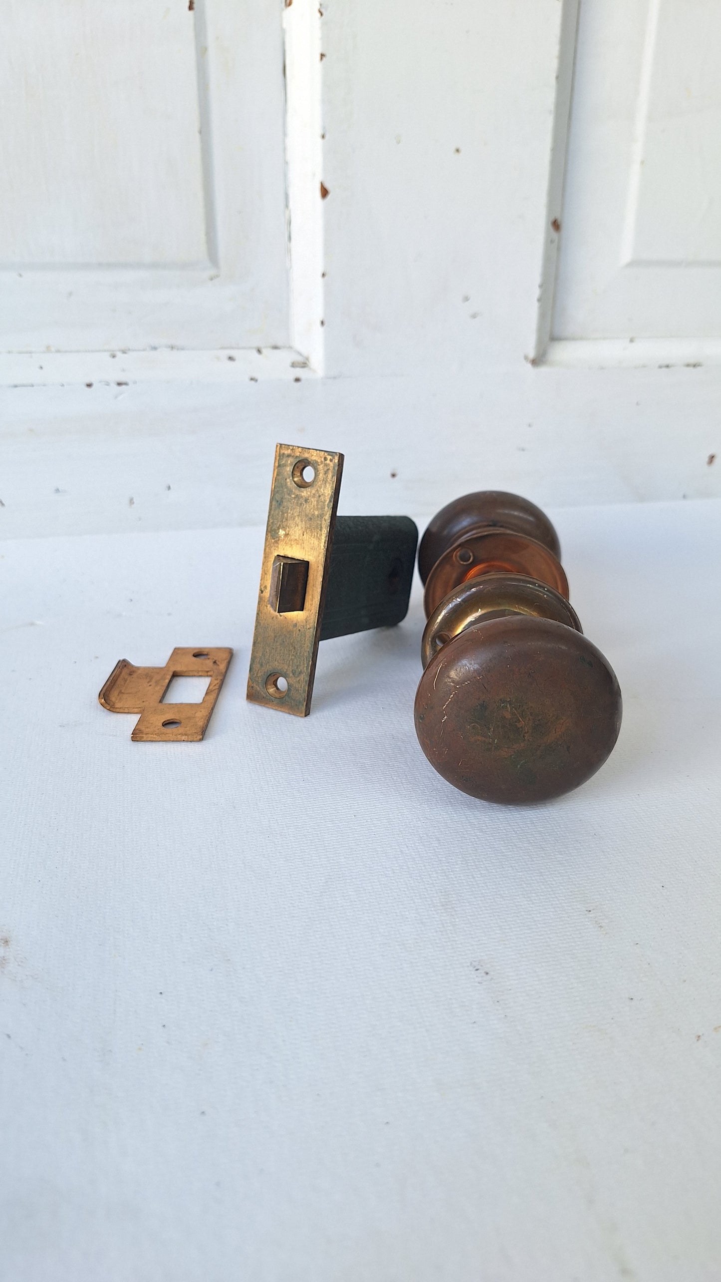 Russwin Doorknob and Latch Set, Vintage Brass Door Hardware