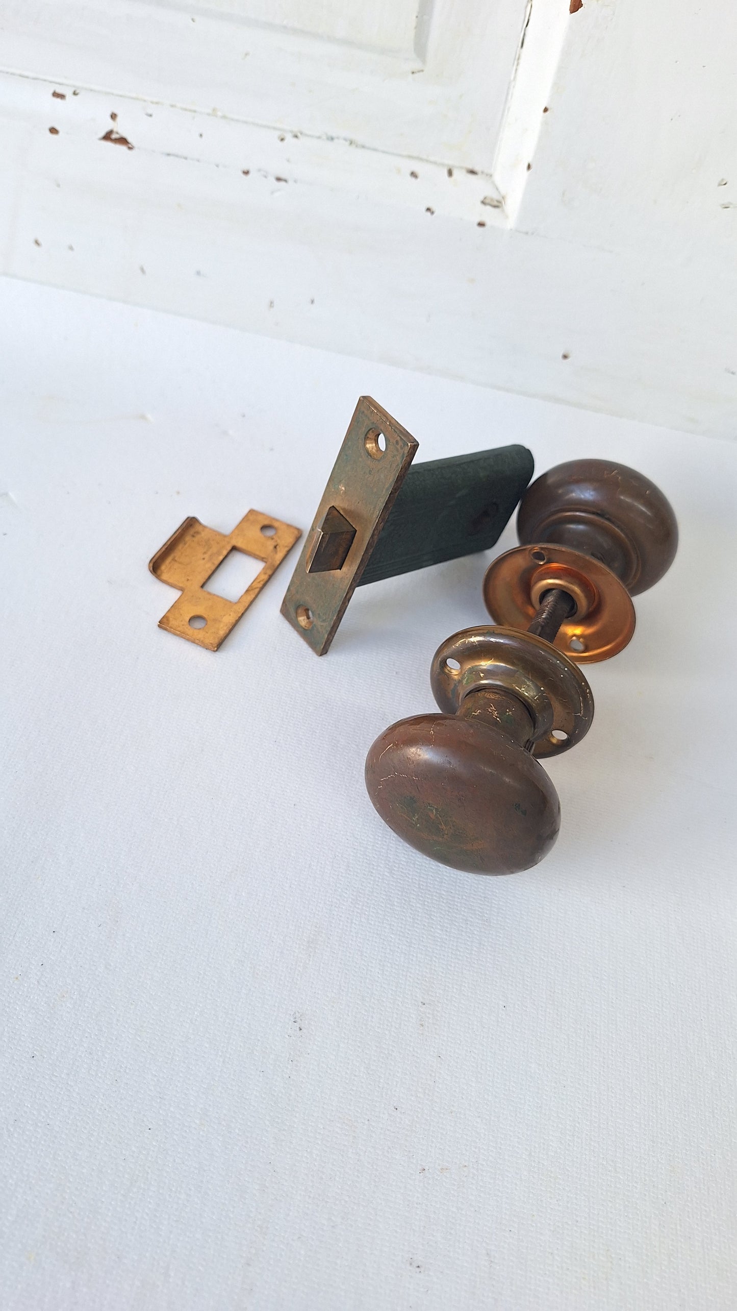 Russwin Doorknob and Latch Set, Vintage Brass Door Hardware