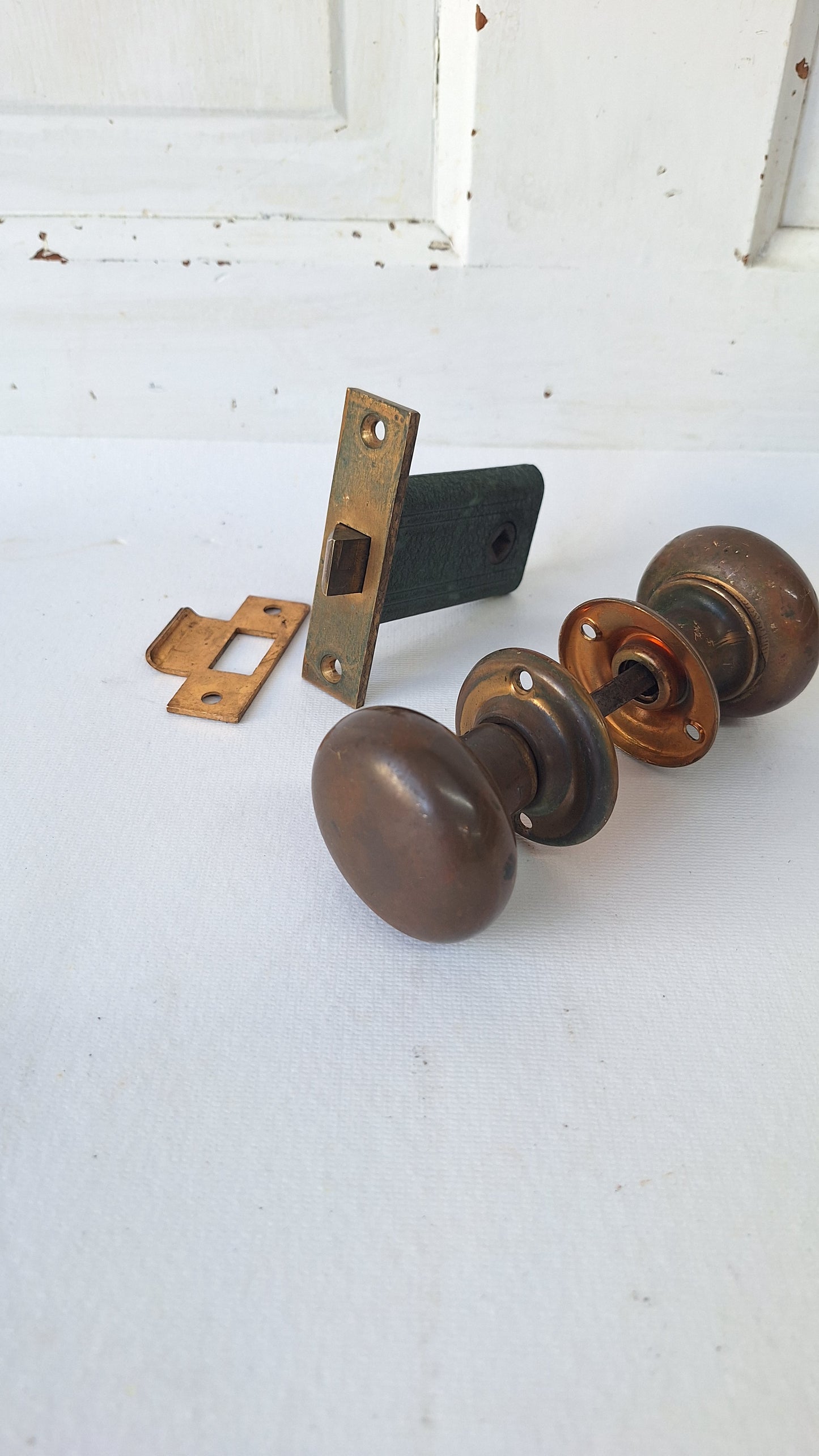Russwin Doorknob and Latch Set, Vintage Brass Door Hardware