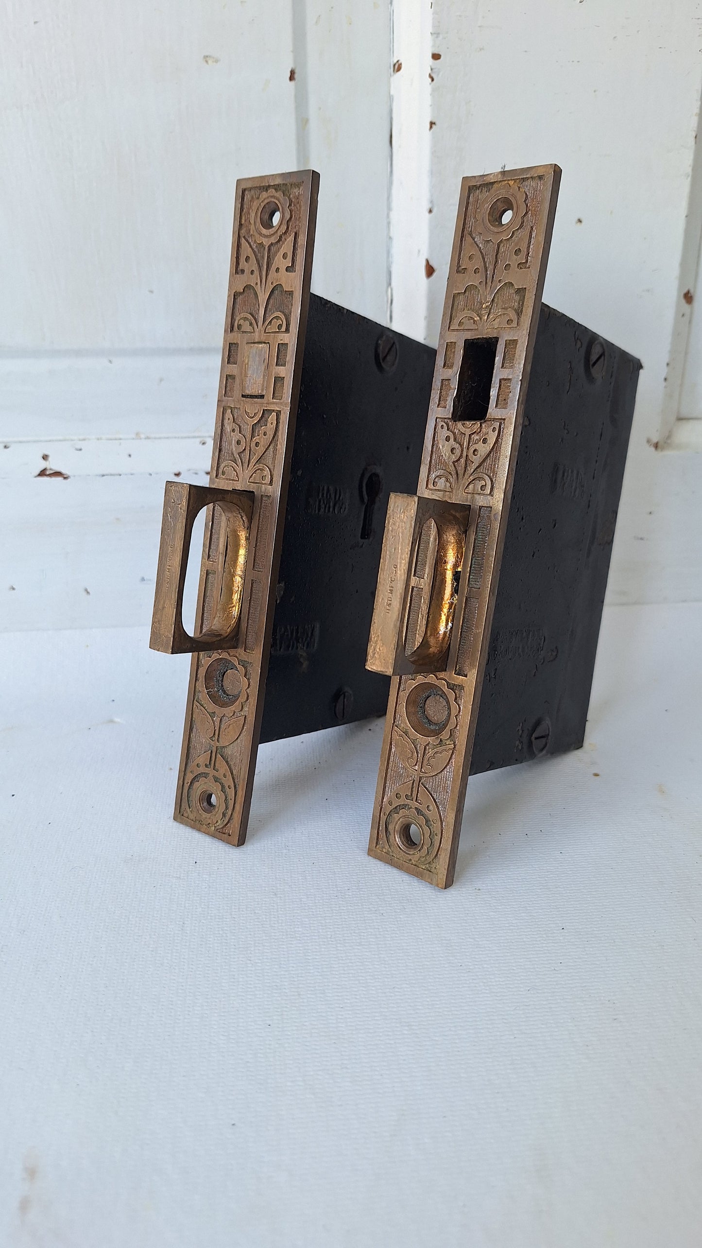 Eastlake Bronze Pocket Door Mortise Lock Set: Cast Iron Hardware