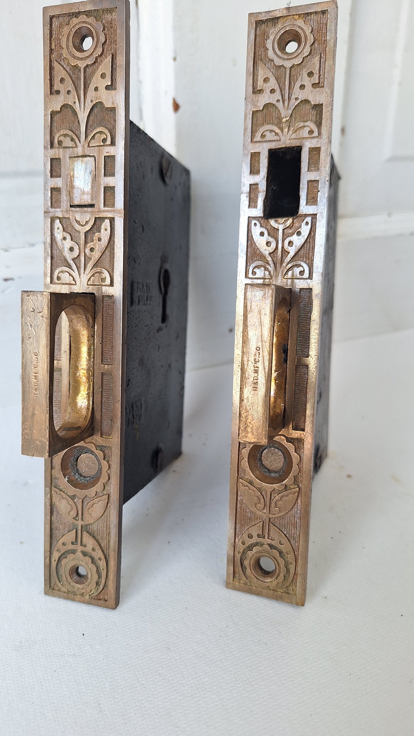 Eastlake Bronze Pocket Door Mortise Lock Set: Cast Iron Hardware
