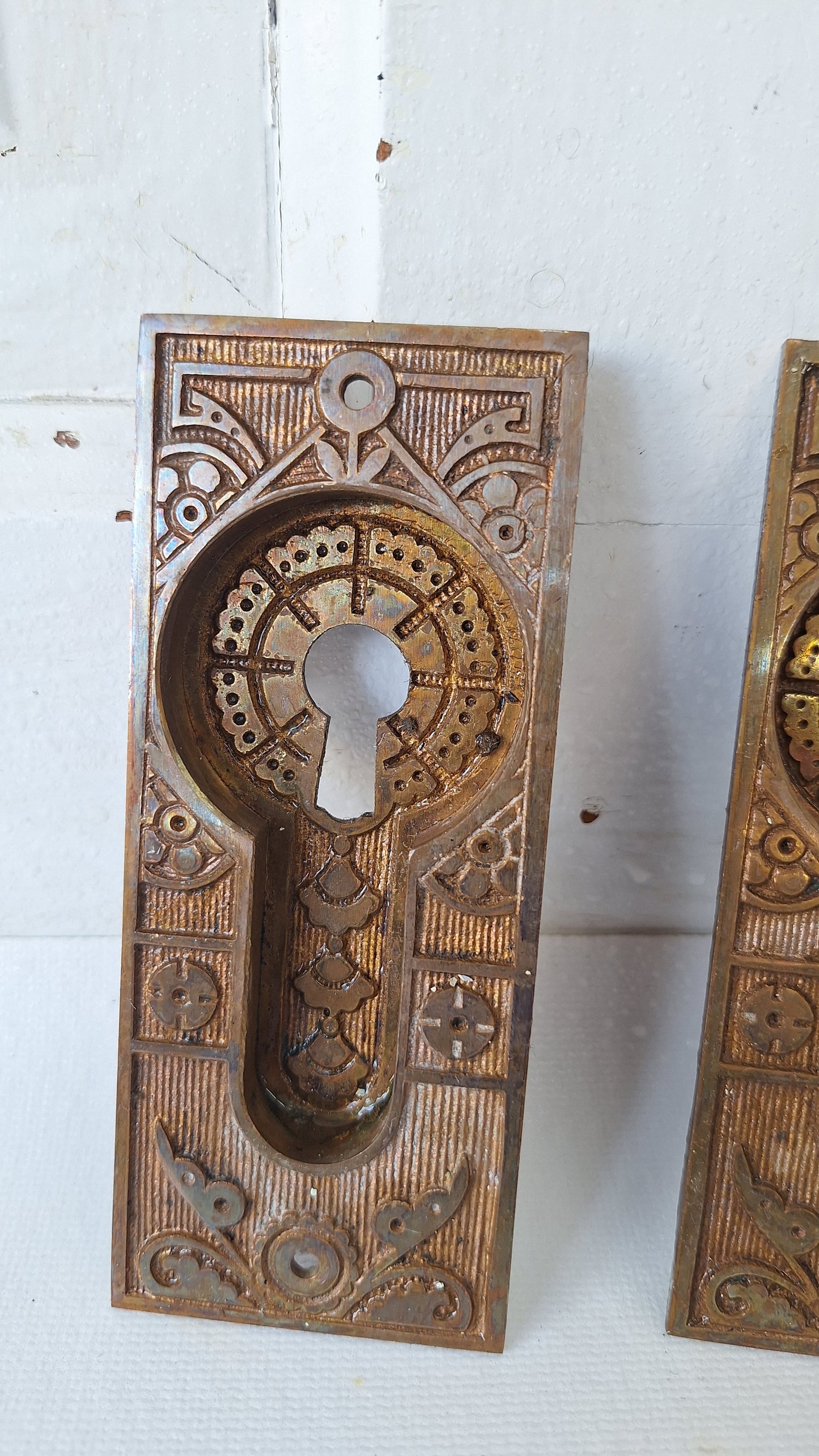 Antique Bronze Eastlake Pocket Door Pulls, Recessed Rolling Door Handles