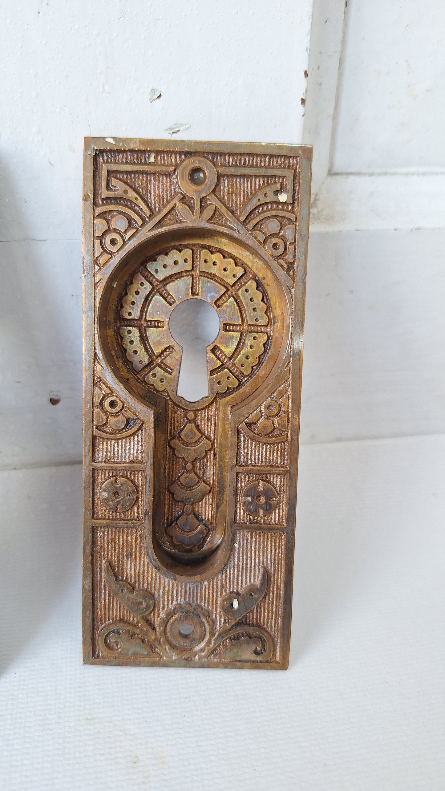 Antique Bronze Eastlake Pocket Door Pulls, Recessed Rolling Door Handles