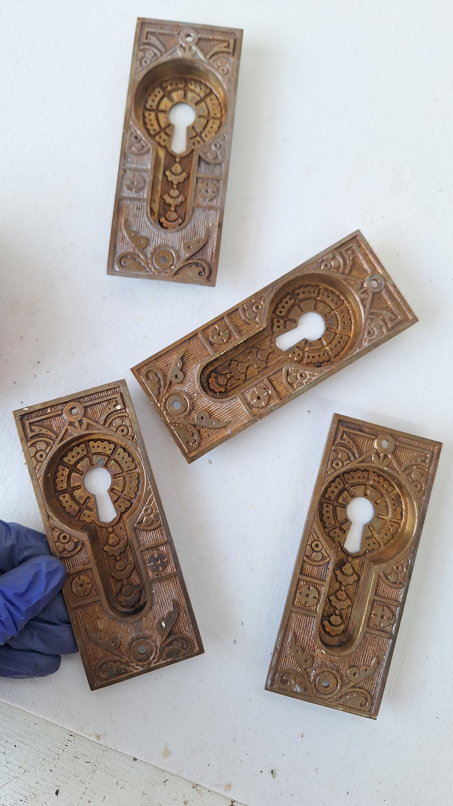 Antique Bronze Eastlake Pocket Door Pulls, Recessed Rolling Door Handles