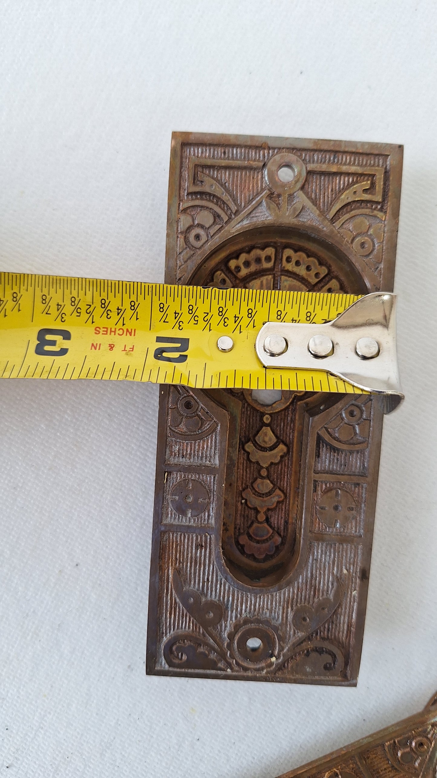 Antique Bronze Eastlake Pocket Door Pulls, Recessed Rolling Door Handles