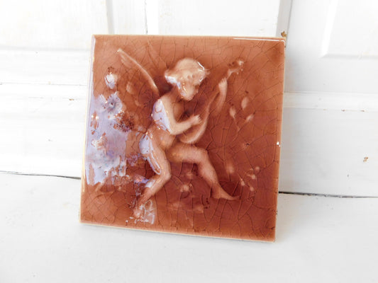 6 x 6 Victorian Angel Tile, Antique Fireplace Tile, Glazed Ceramic, Dark Pink Maroon, Victorian Style, Fireplace Surround Tile 021501