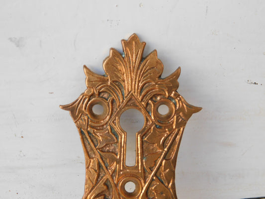 Large Antique Bronze Keyhole Cover, Ornate Key Hole Escutcheon Plate 021506