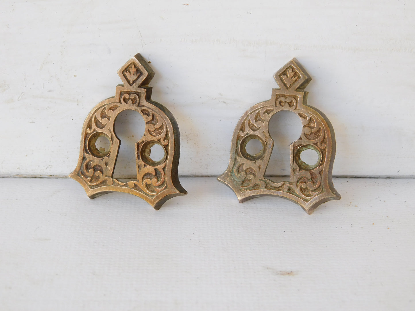 Pair of Ornate Bronze Eastlake Key Hole Plate, Brass Decorative Keyhole Covers