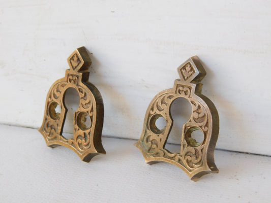 Pair of Ornate Bronze Eastlake Key Hole Plate, Brass Decorative Keyhole Covers