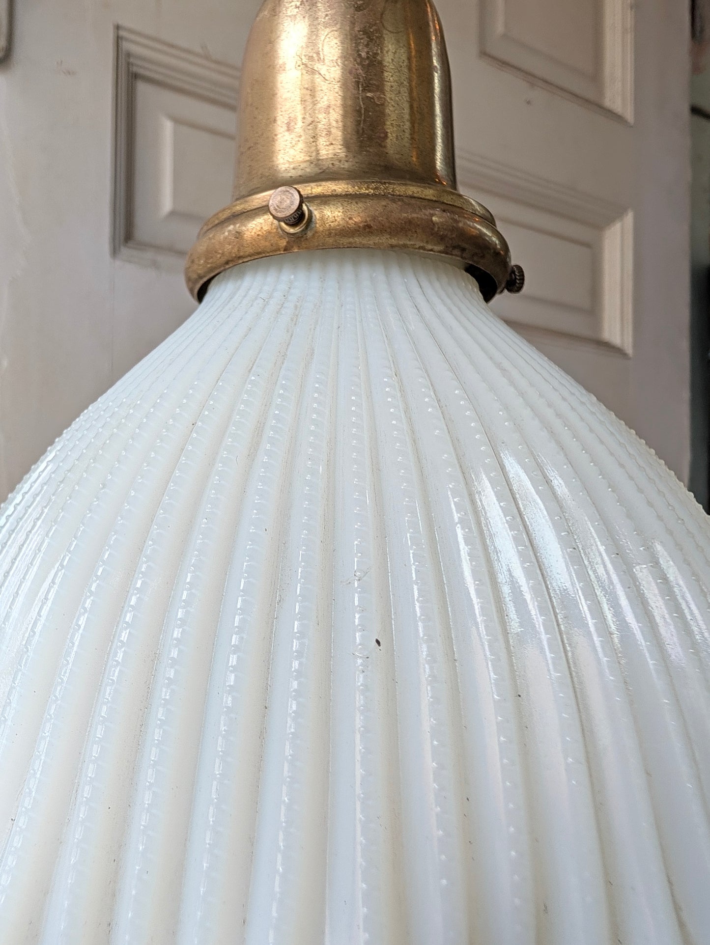 Scalloped Milk Glass Light Fixture, Vintage Pendant Fixture