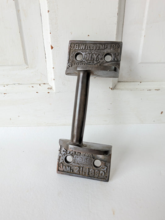Antique Cast Iron Commercial Door Pull, Patent Stamped 1889