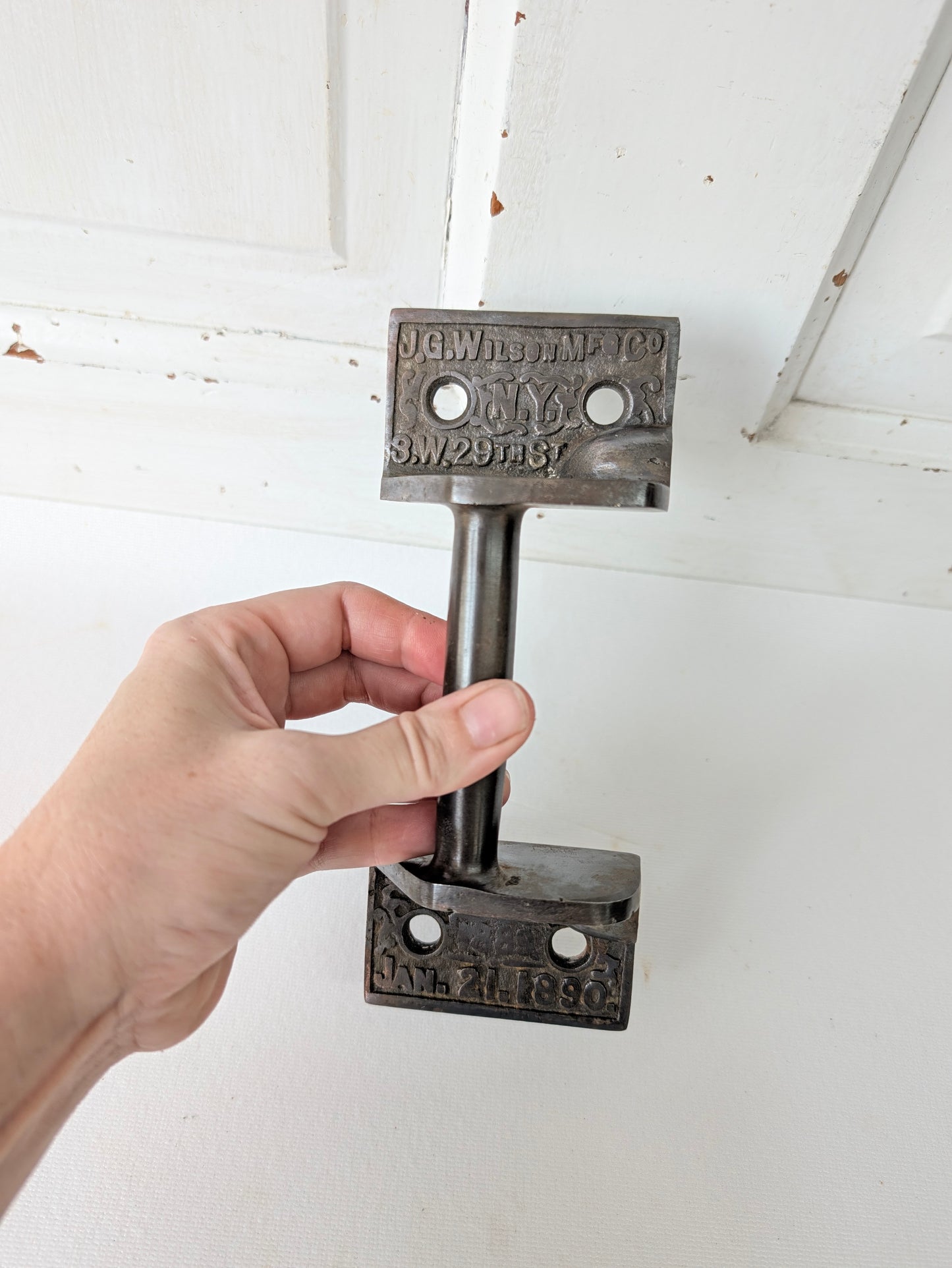 Antique Cast Iron Commercial Door Pull, Patent Stamped 1889