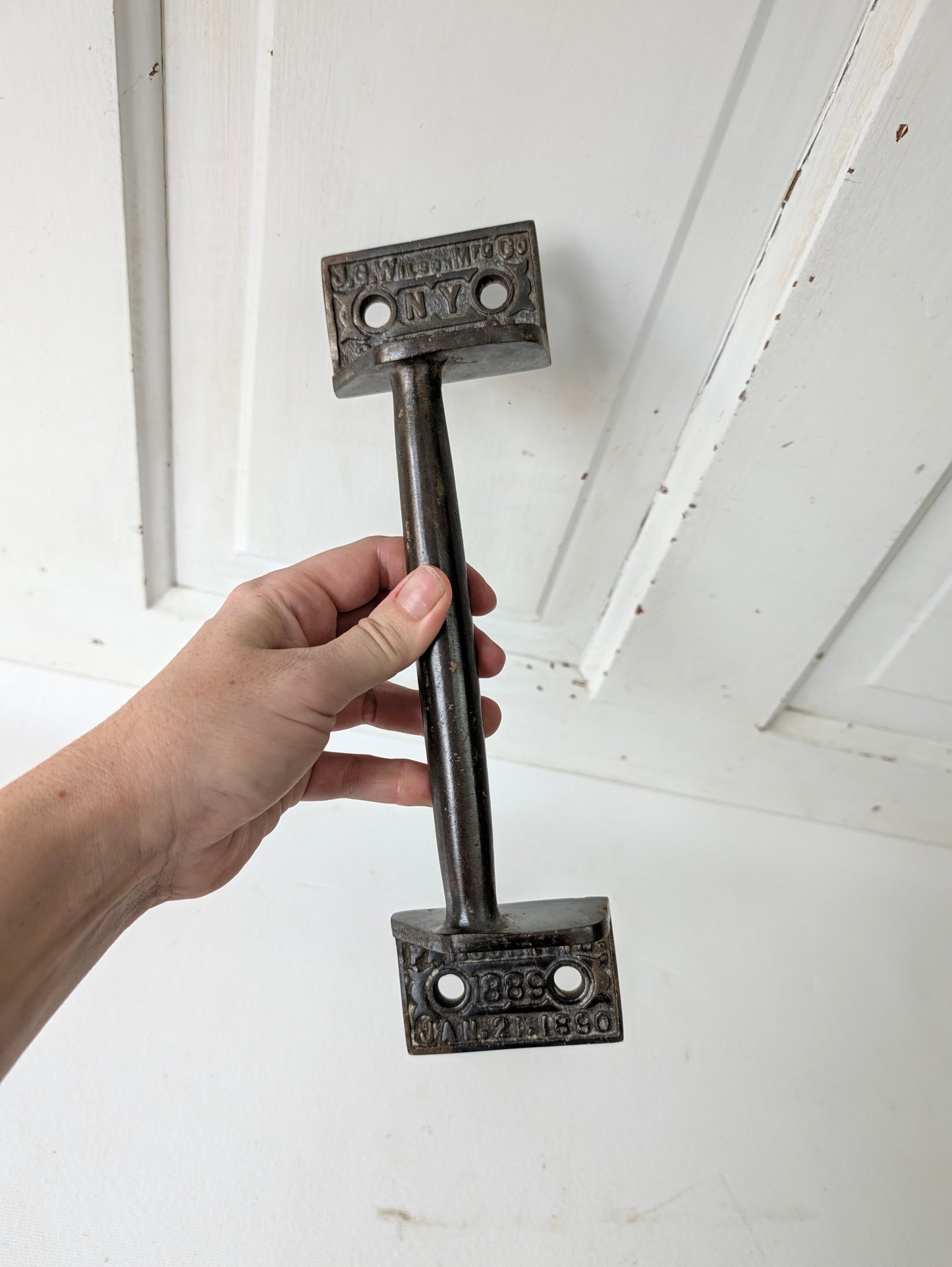 Antique Cast Iron Commercial Door Pull, Patent Stamped 1889