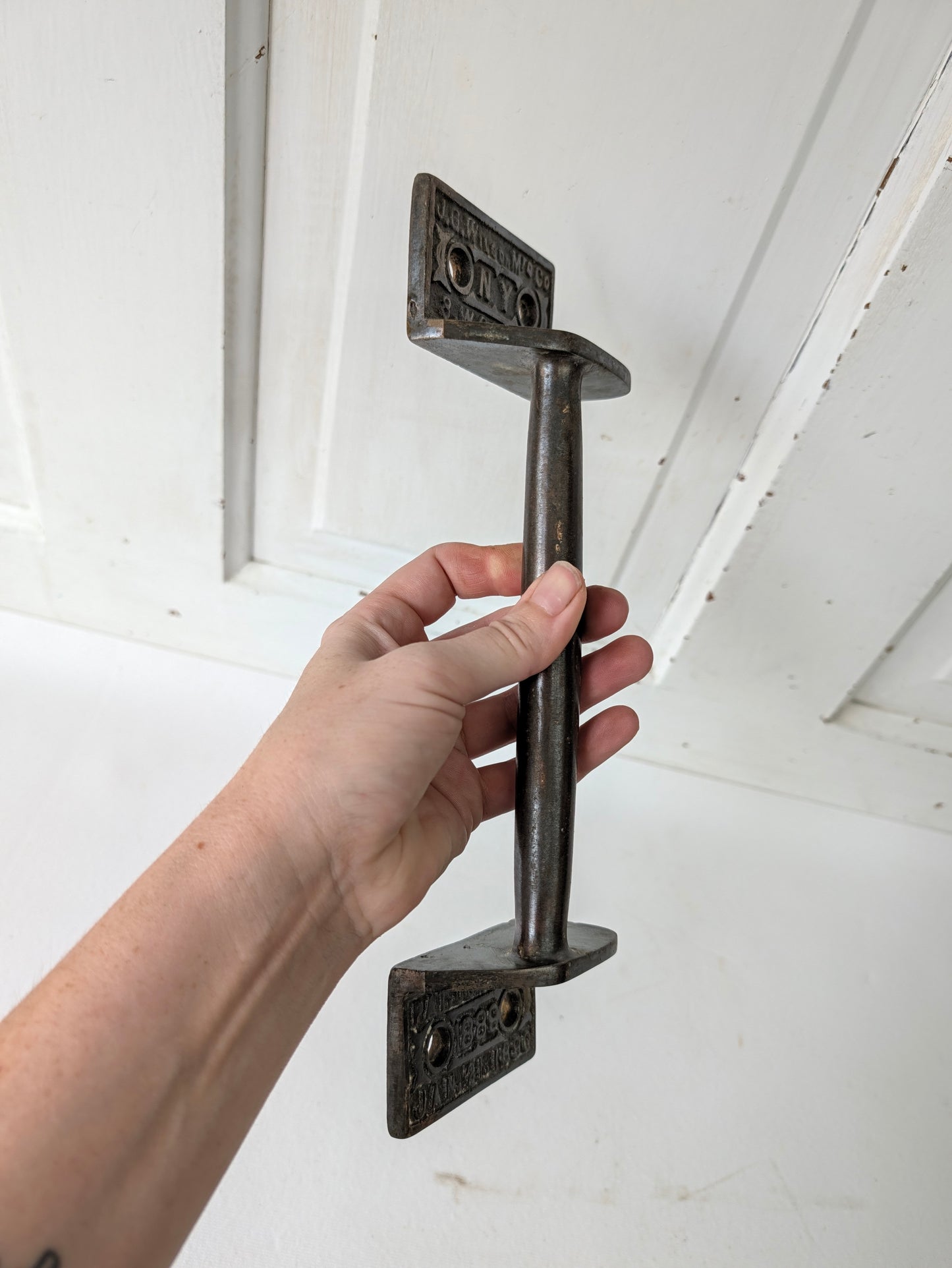 Antique Cast Iron Commercial Door Pull, Patent Stamped 1889