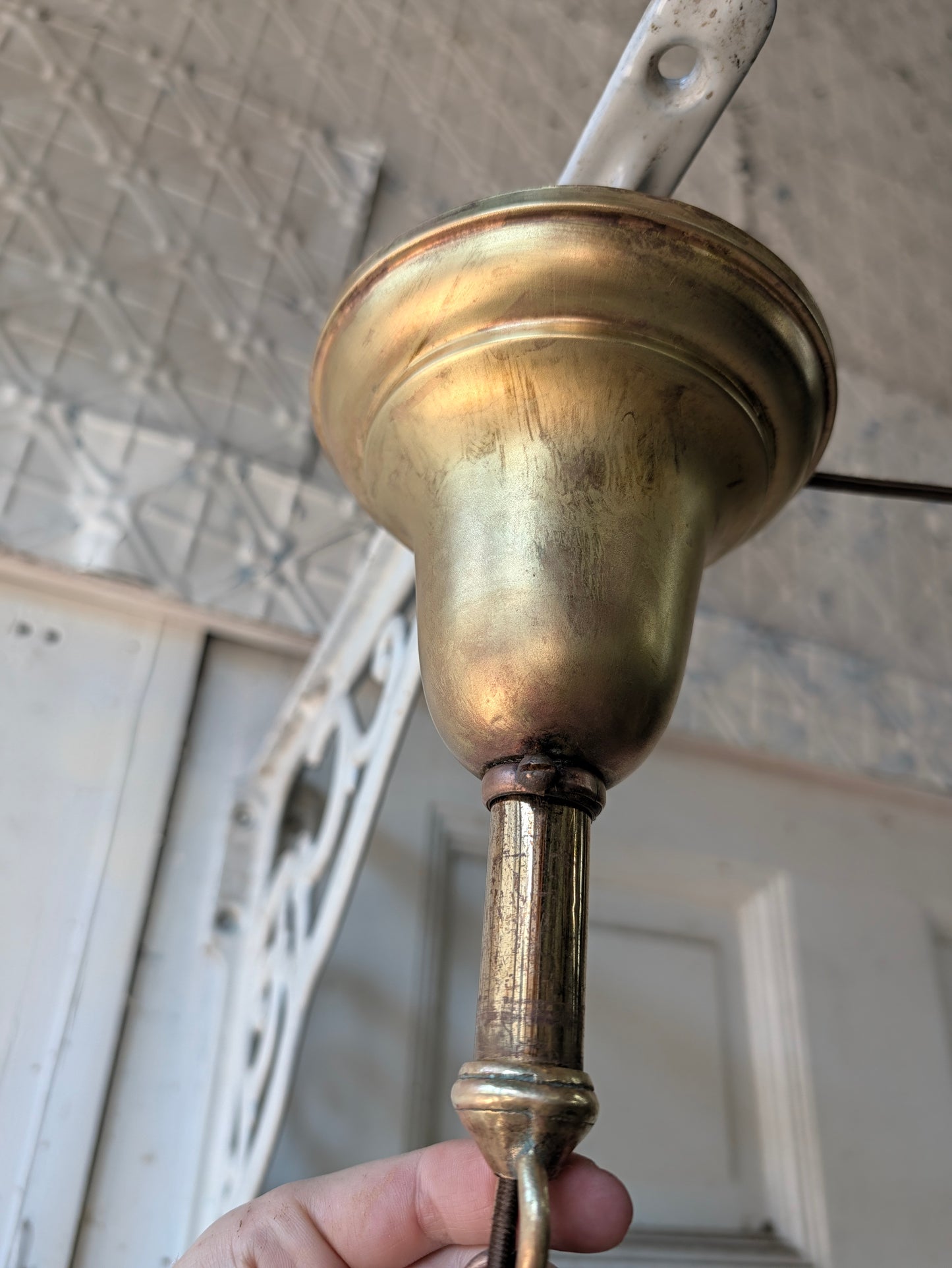 Scalloped Clam Broth Glass Light Fixture, Vintage Pull Chain Fixture