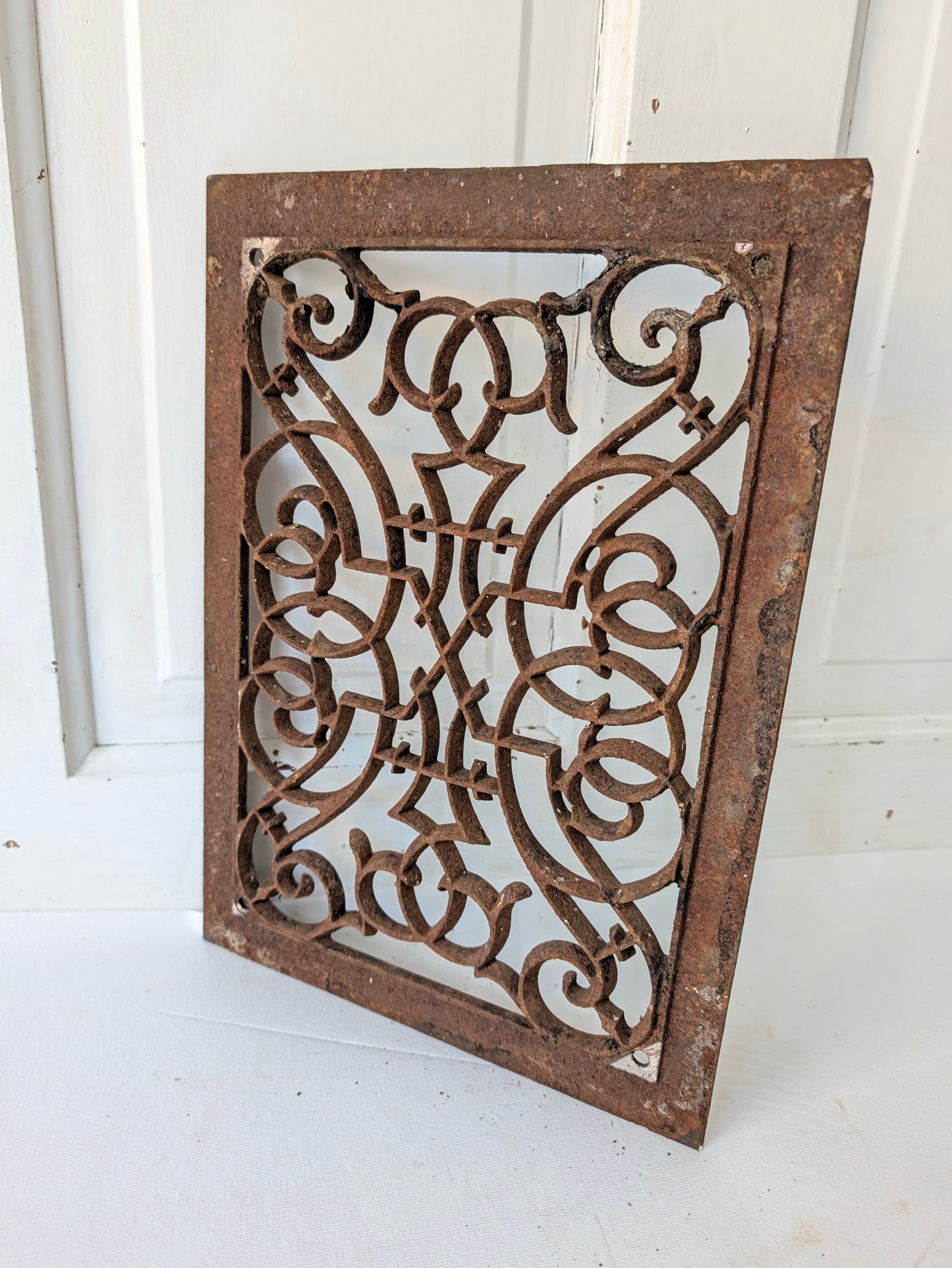 10 x 14" Fancy Pattern Antique Vent Cover, Cast Iron Ornate Heat Grate
