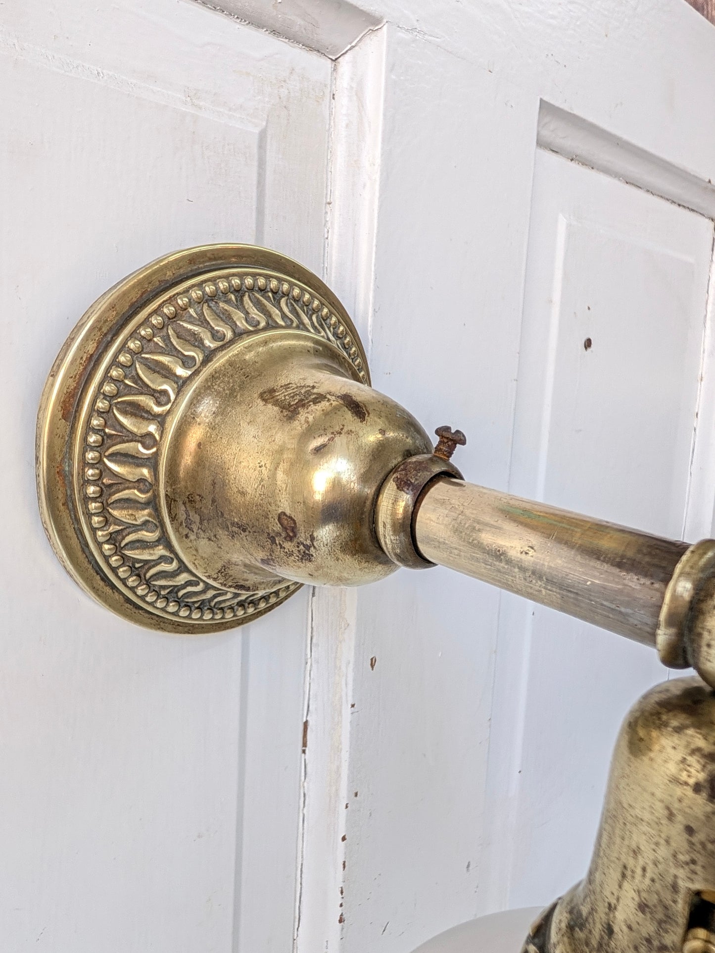 Antique Brass Sconce with Glass Shade, Wall Light and Irridescent Shade