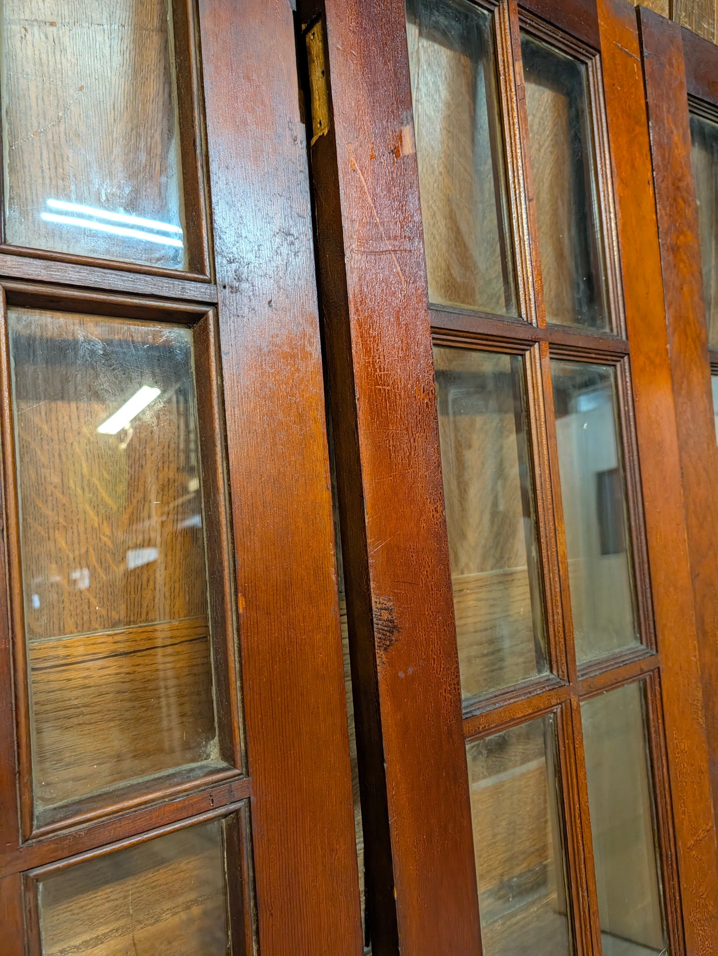 Vintage 72" Bi Fold French Glass Doors, Set of Reclaimed Wood and Glass Bi Folding Double Doors