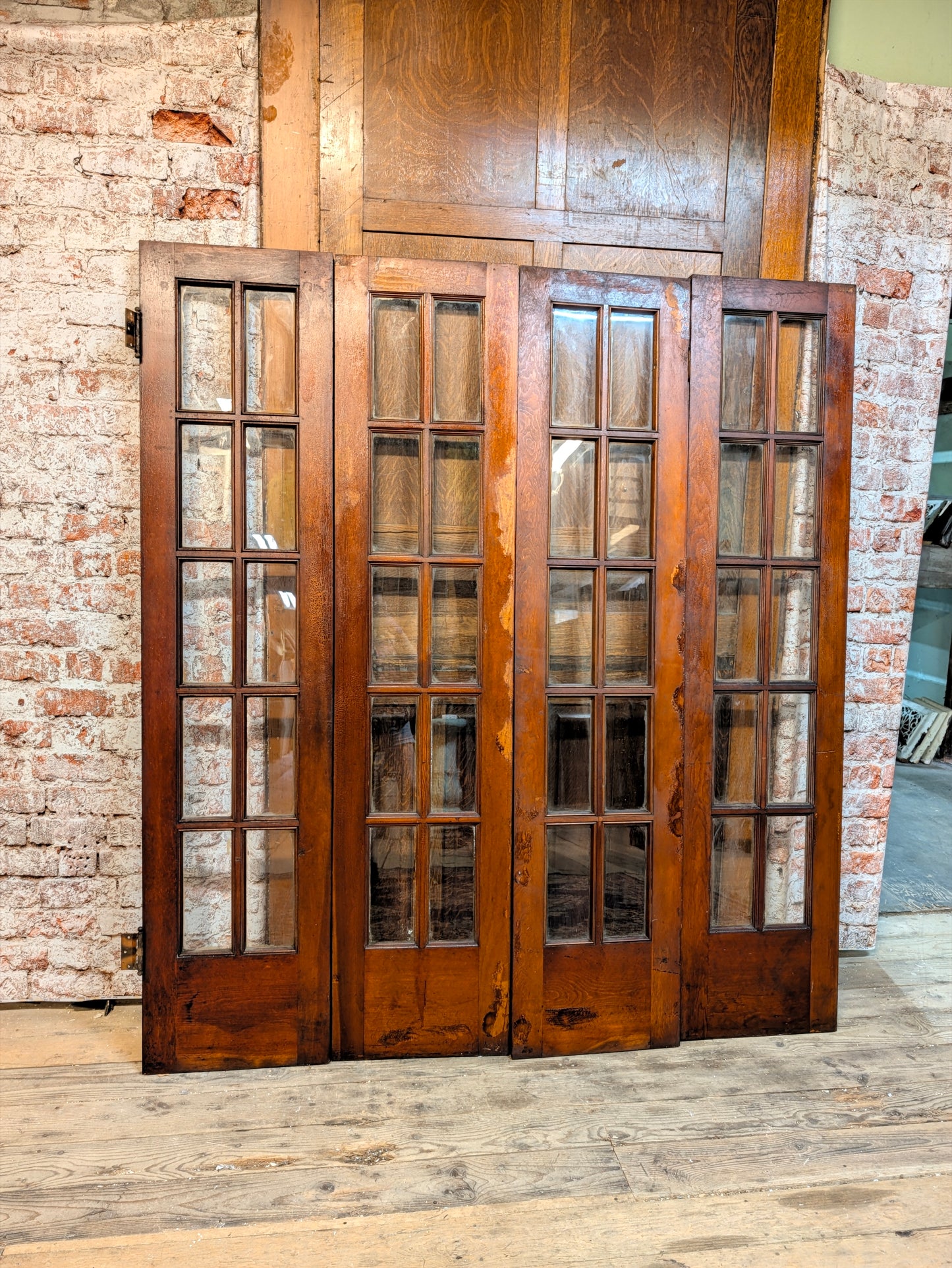 Vintage 72" Bi Fold French Glass Doors, Set of Reclaimed Wood and Glass Bi Folding Double Doors