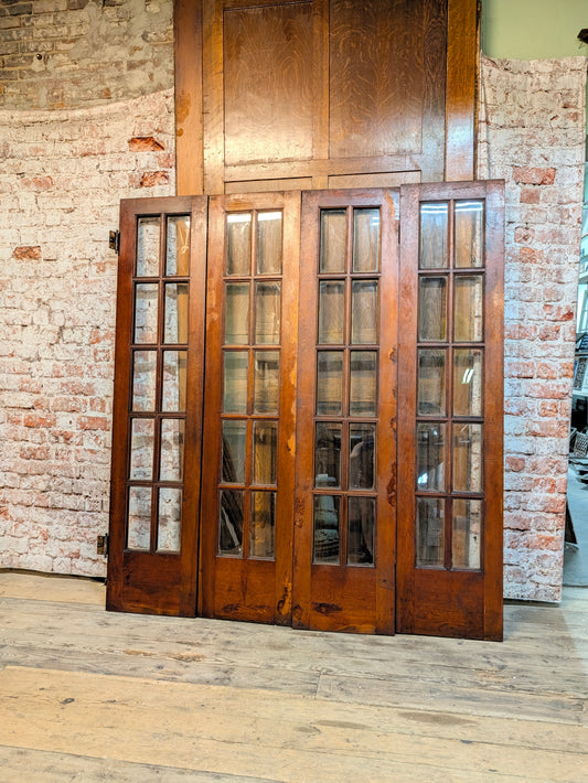Vintage 72" Bi Fold French Glass Doors, Set of Reclaimed Wood and Glass Bi Folding Double Doors