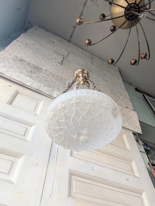 Antique Inverted Dome Chandelier: Molded Glass Shade, Neoclassical Light