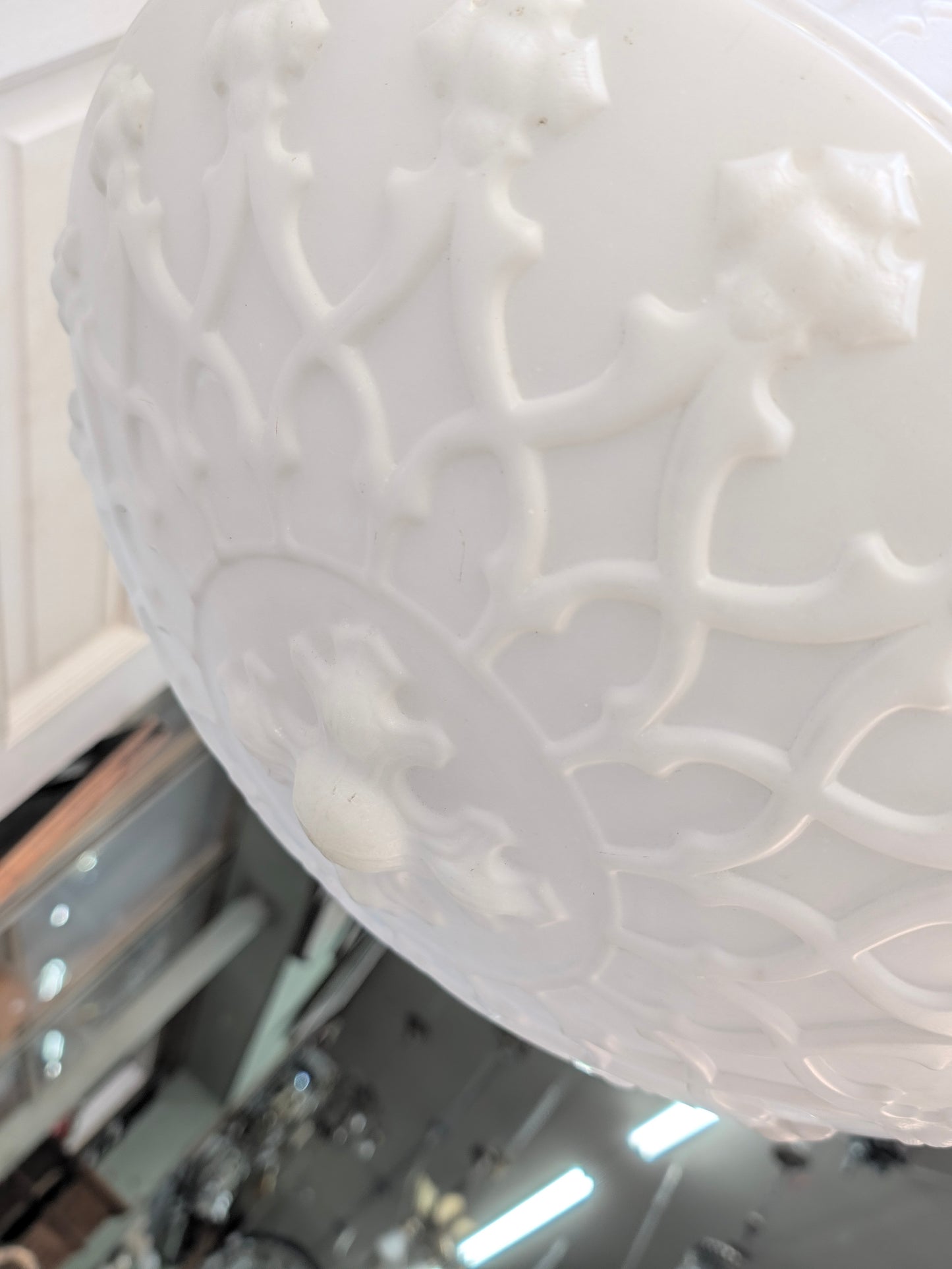 Antique Inverted Dome Chandelier: Molded Glass Shade, Neoclassical Light