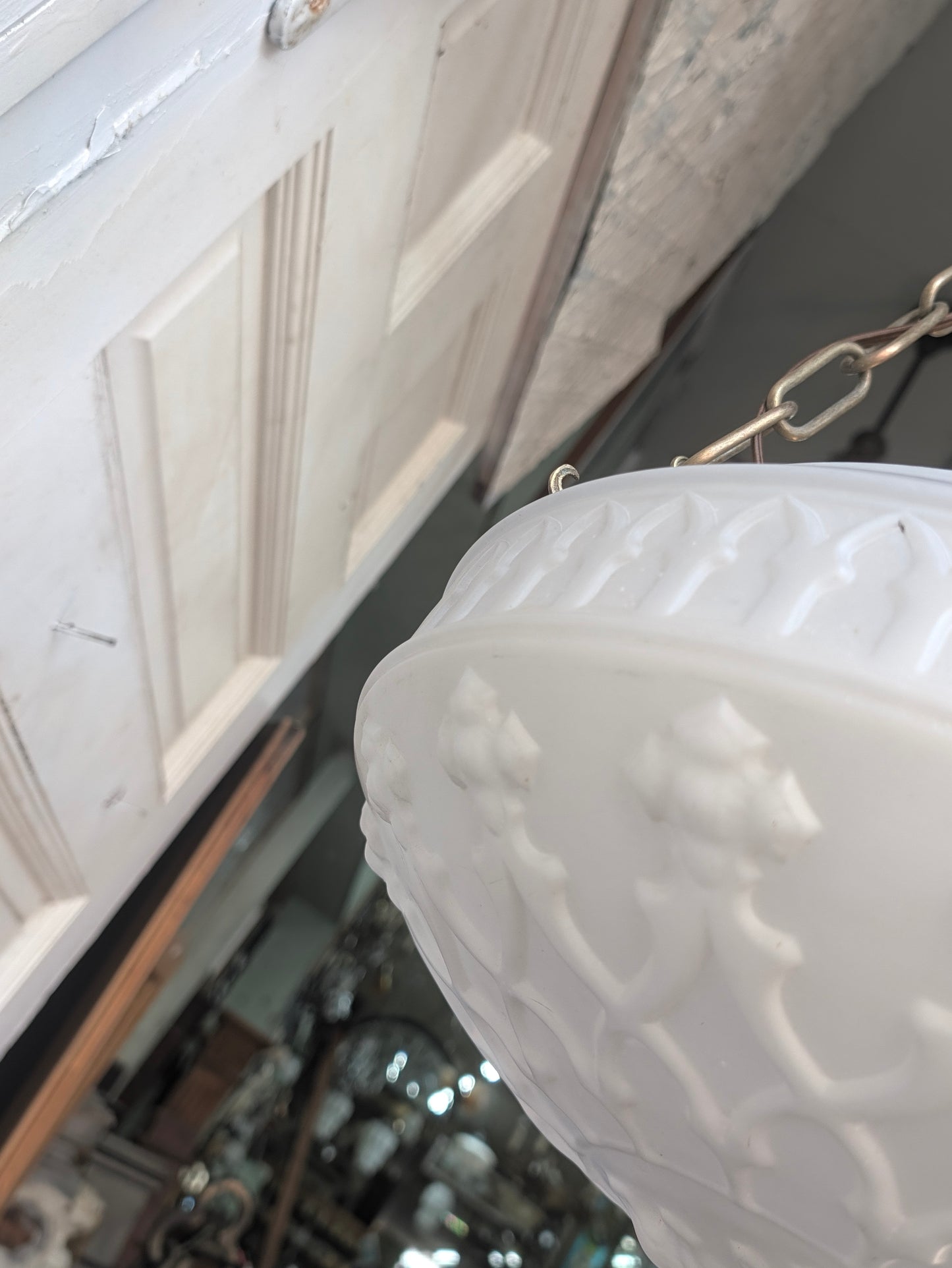 Antique Inverted Dome Chandelier: Molded Glass Shade, Neoclassical Light