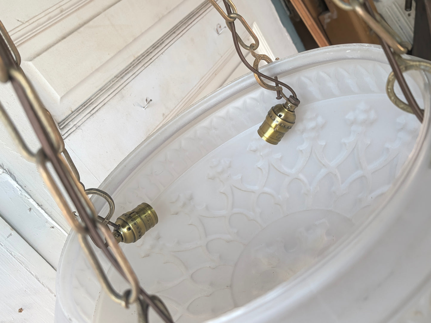 Antique Inverted Dome Chandelier: Molded Glass Shade, Neoclassical Light