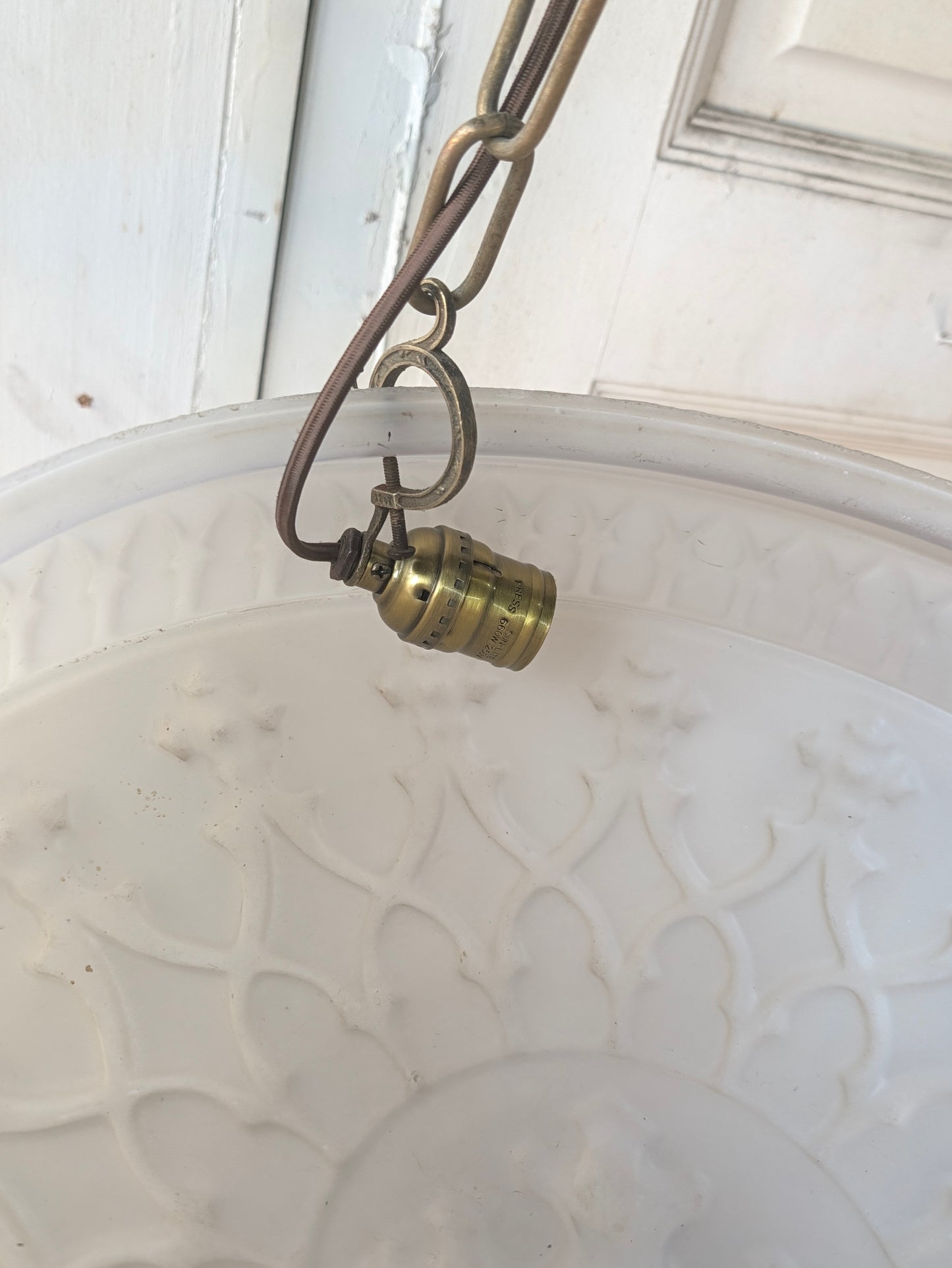 Antique Inverted Dome Chandelier: Molded Glass Shade, Neoclassical Light