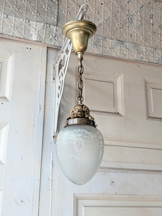 Vintage Cut Glass Egg Globe Pendant Light, Irridescent Glass Fixture