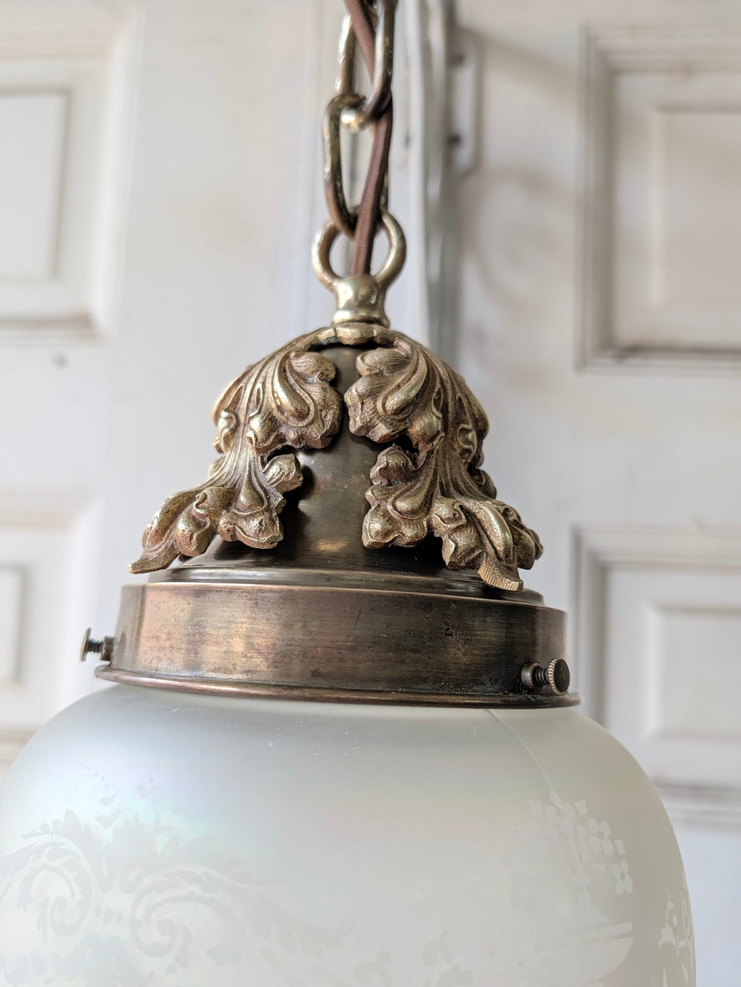 Vintage Cut Glass Egg Globe Pendant Light, Irridescent Glass Fixture