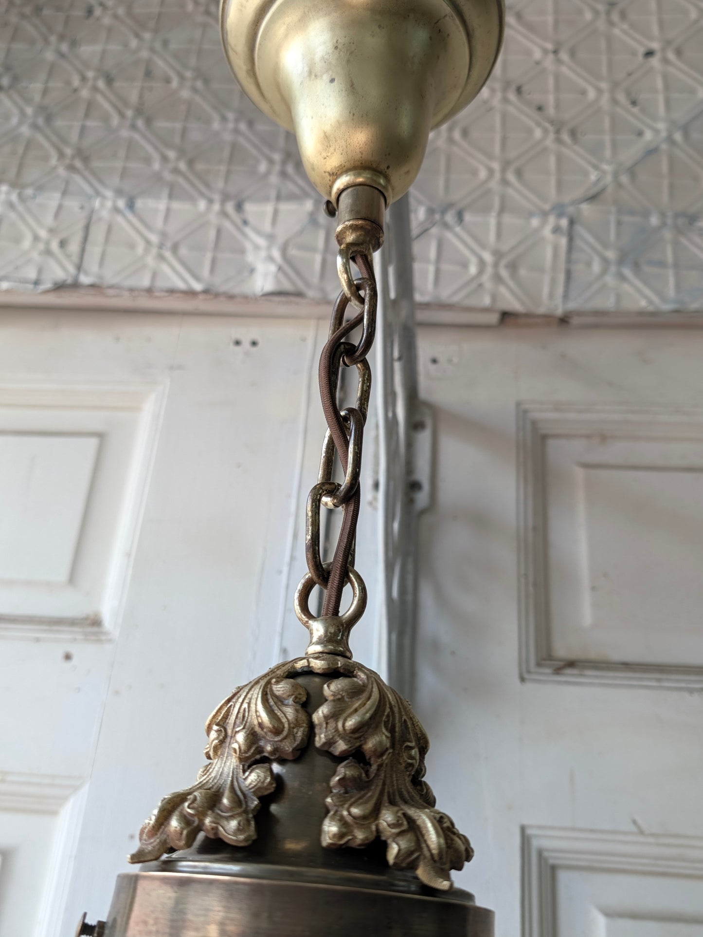 Vintage Cut Glass Egg Globe Pendant Light, Irridescent Glass Fixture