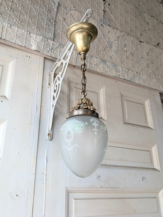 Vintage Cut Glass Egg Globe Pendant Light, Irridescent Glass Fixture