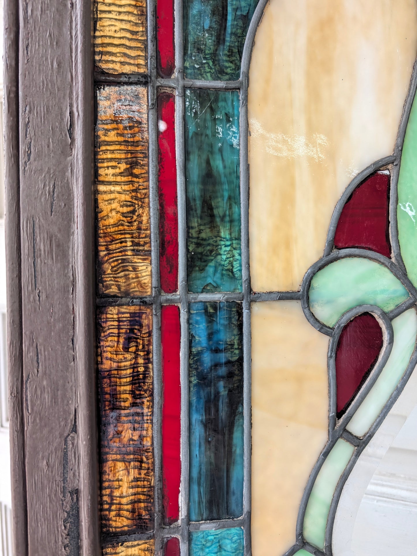 Antique Beveled Glass Transom Window: Ruby Red Glass