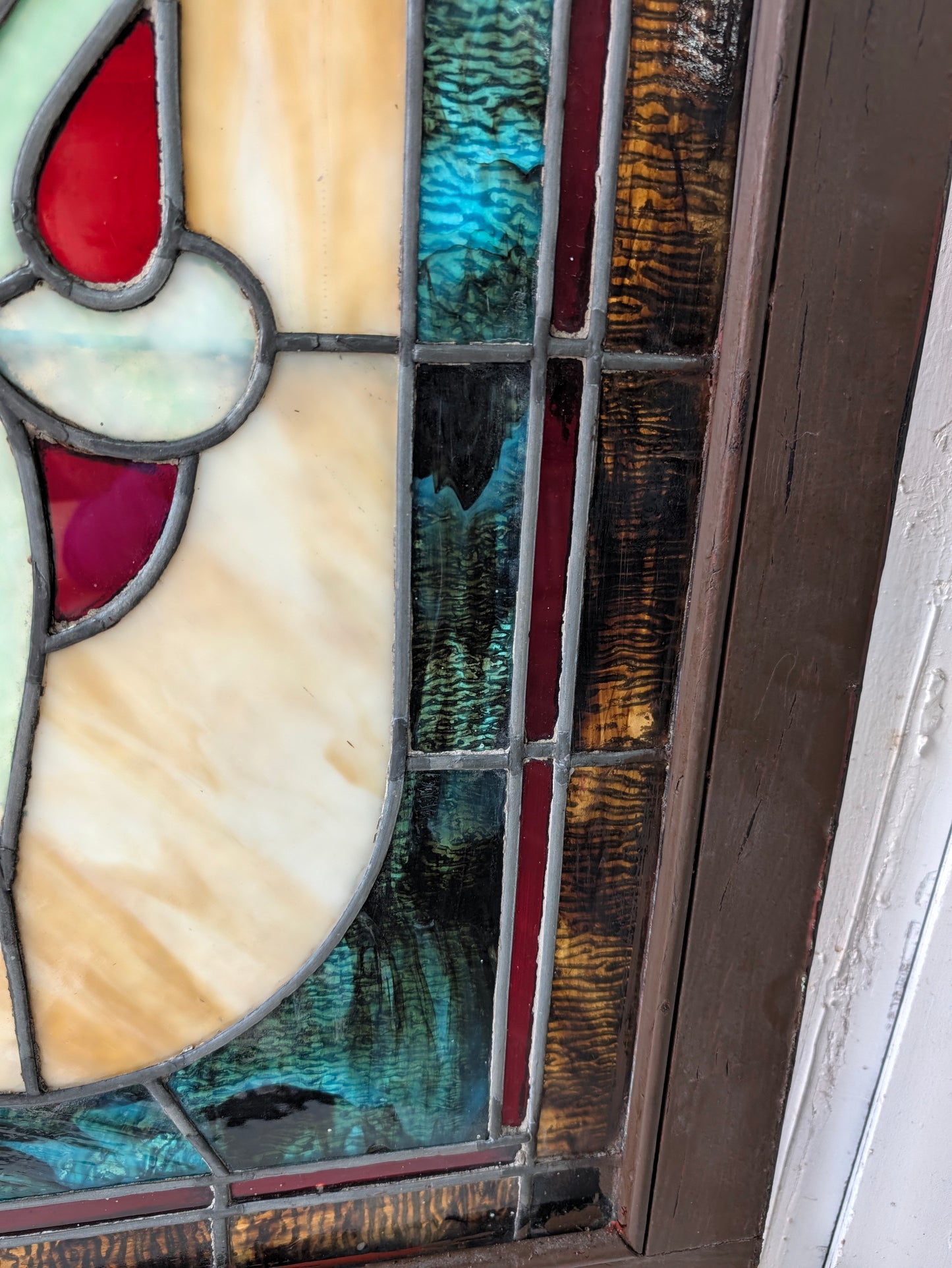 Antique Beveled Glass Transom Window: Ruby Red Glass