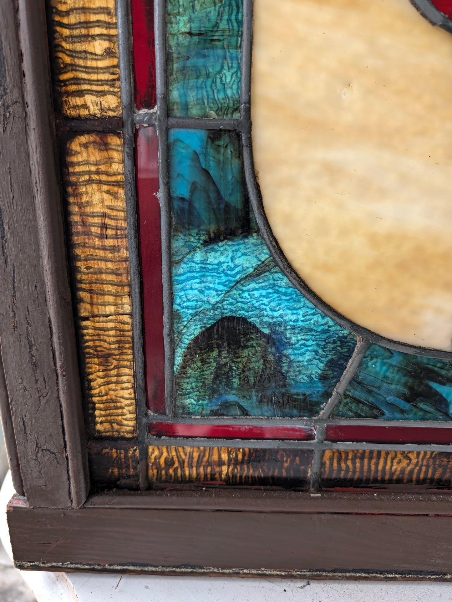 Antique Beveled Glass Transom Window: Ruby Red Glass