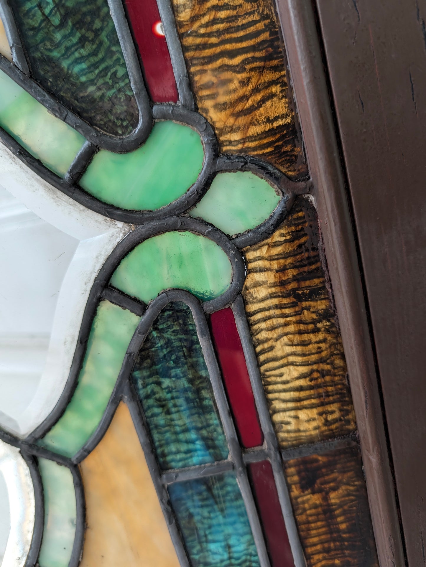 Antique Beveled Glass Transom Window: Ruby Red Glass
