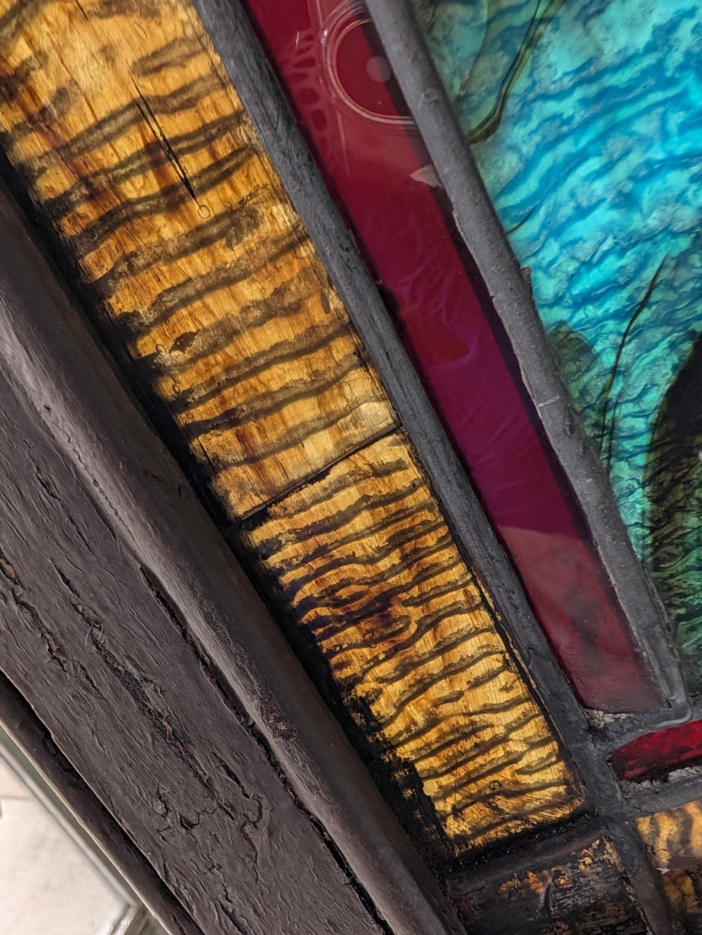 Antique Beveled Glass Transom Window: Ruby Red Glass