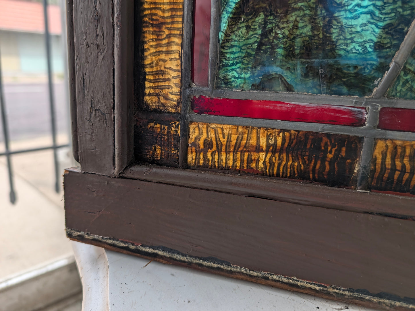 Antique Beveled Glass Transom Window: Ruby Red Glass