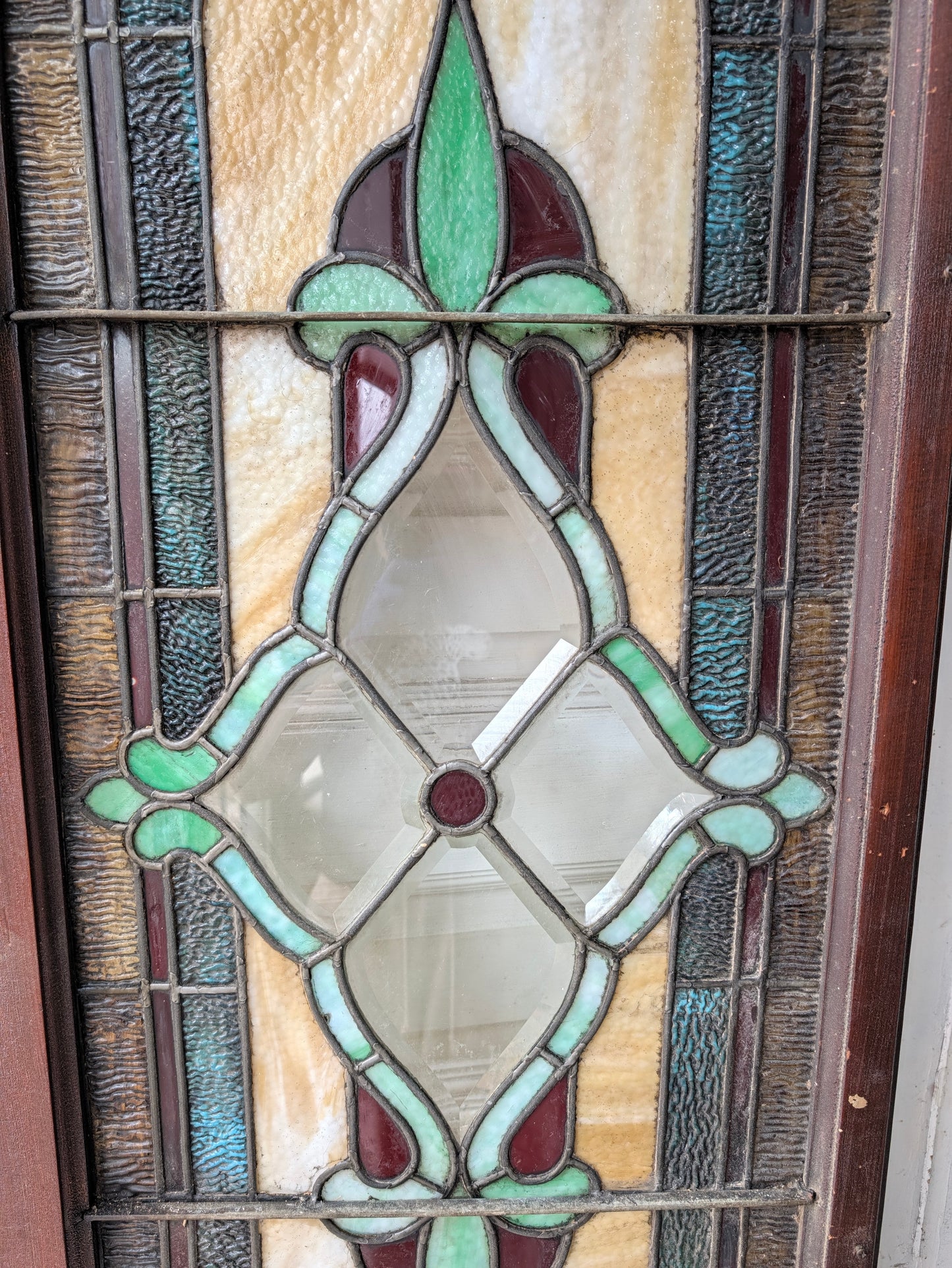 Antique Beveled Glass Transom Window: Ruby Red Glass