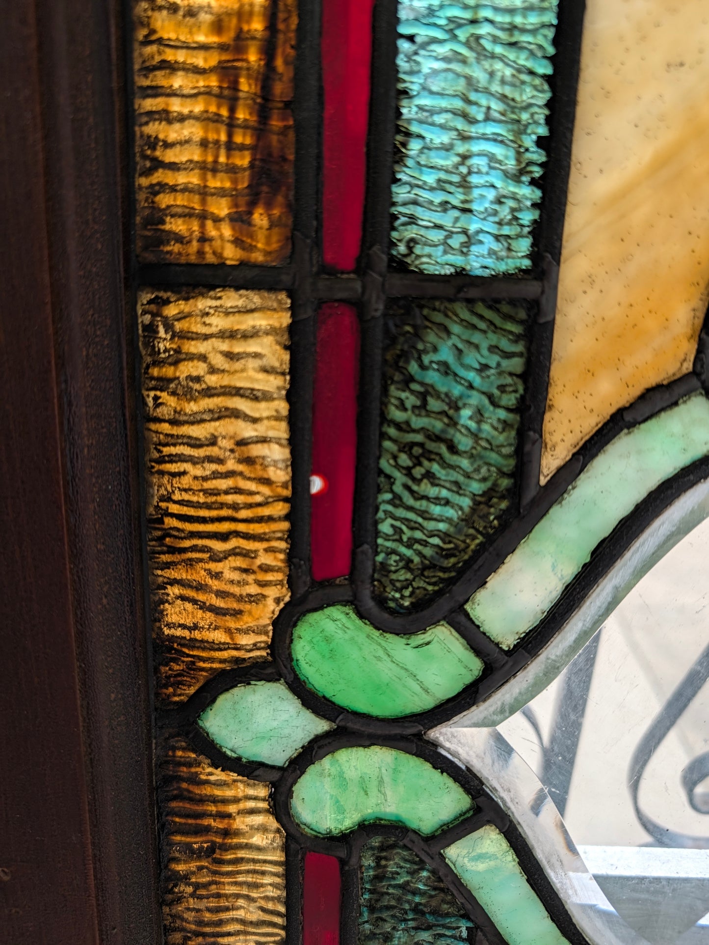 Antique Beveled Glass Transom Window: Ruby Red Glass