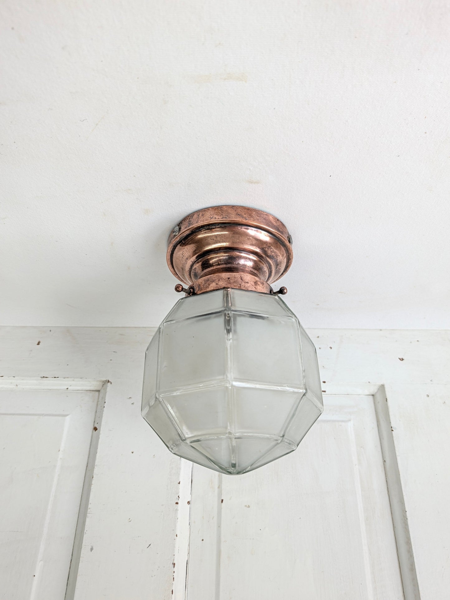Small Vintage Frosted Glass Porch Light, Geometric Shade Exterior Light