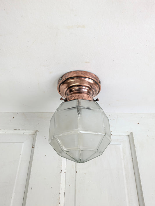 Small Vintage Frosted Glass Porch Light, Geometric Shade Exterior Light