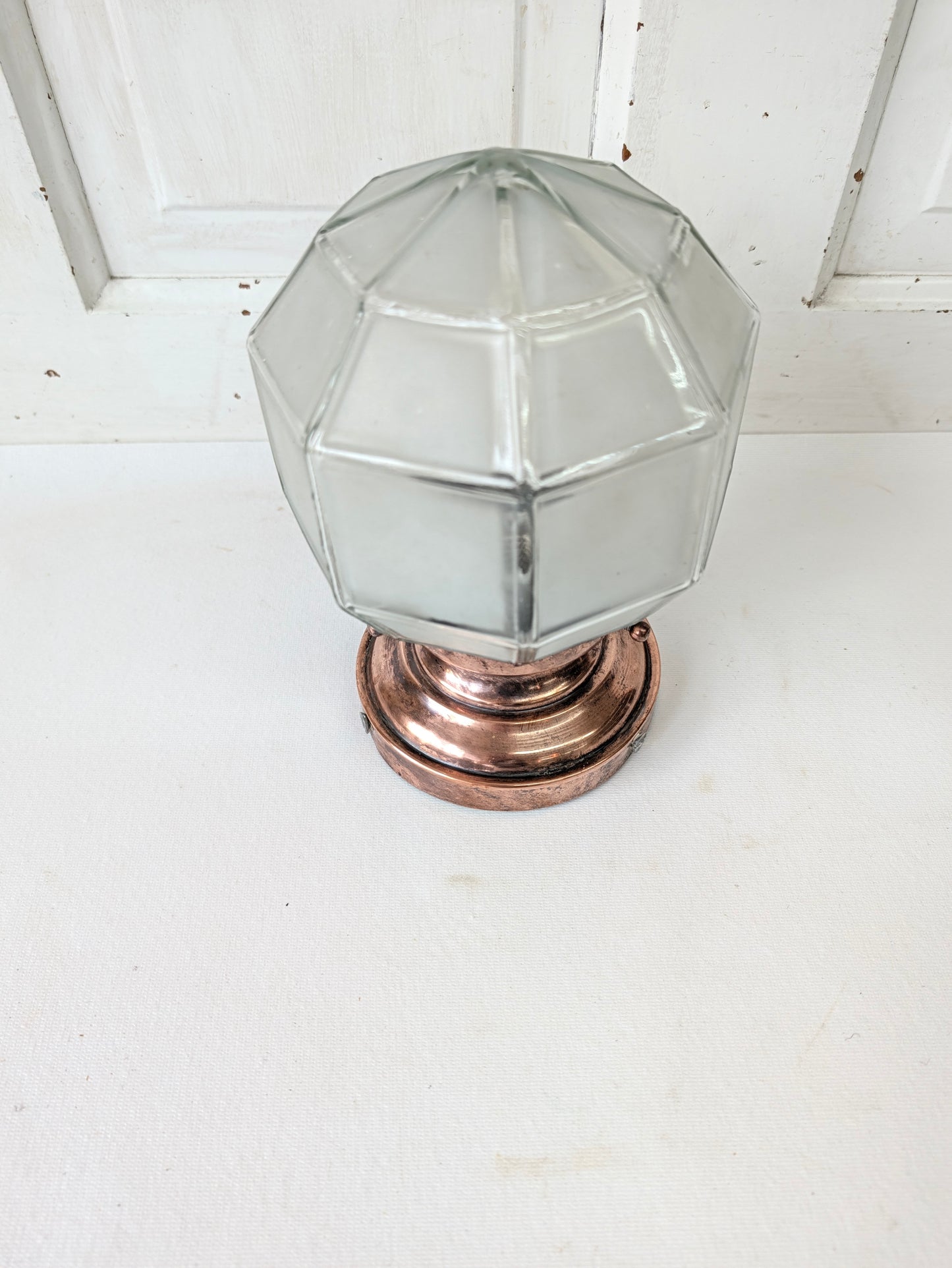 Small Vintage Frosted Glass Porch Light, Geometric Shade Exterior Light