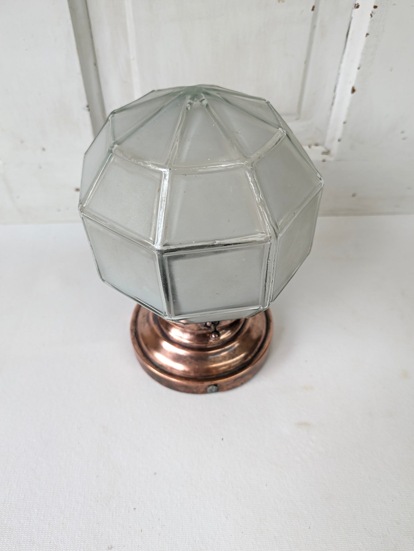 Small Vintage Frosted Glass Porch Light, Geometric Shade Exterior Light