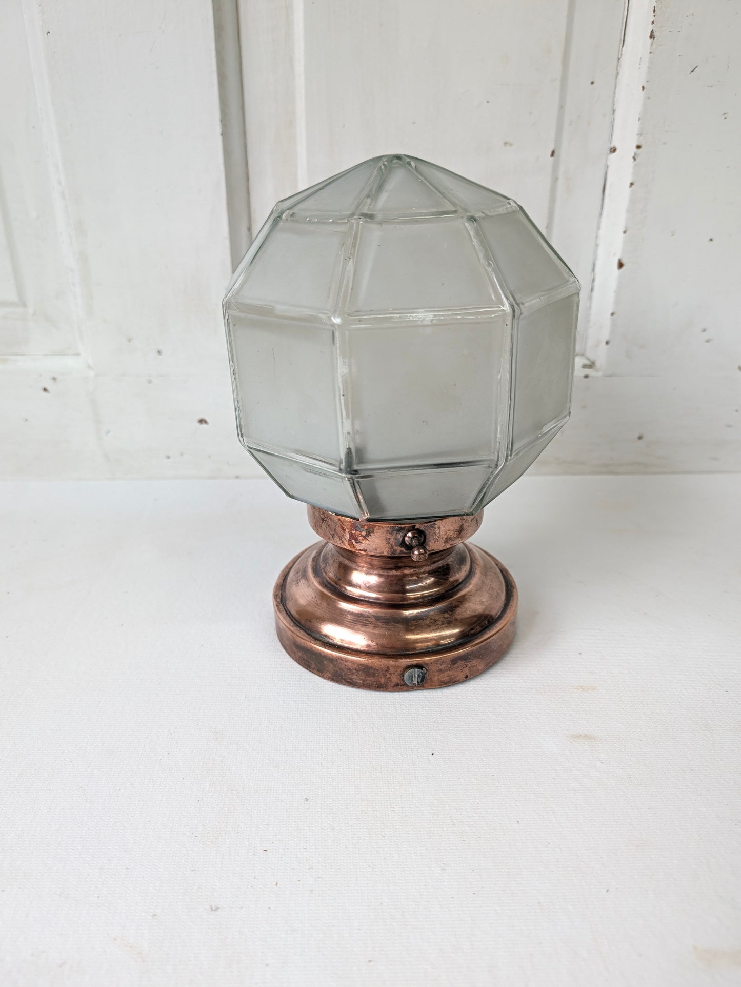 Small Vintage Frosted Glass Porch Light, Geometric Shade Exterior Light
