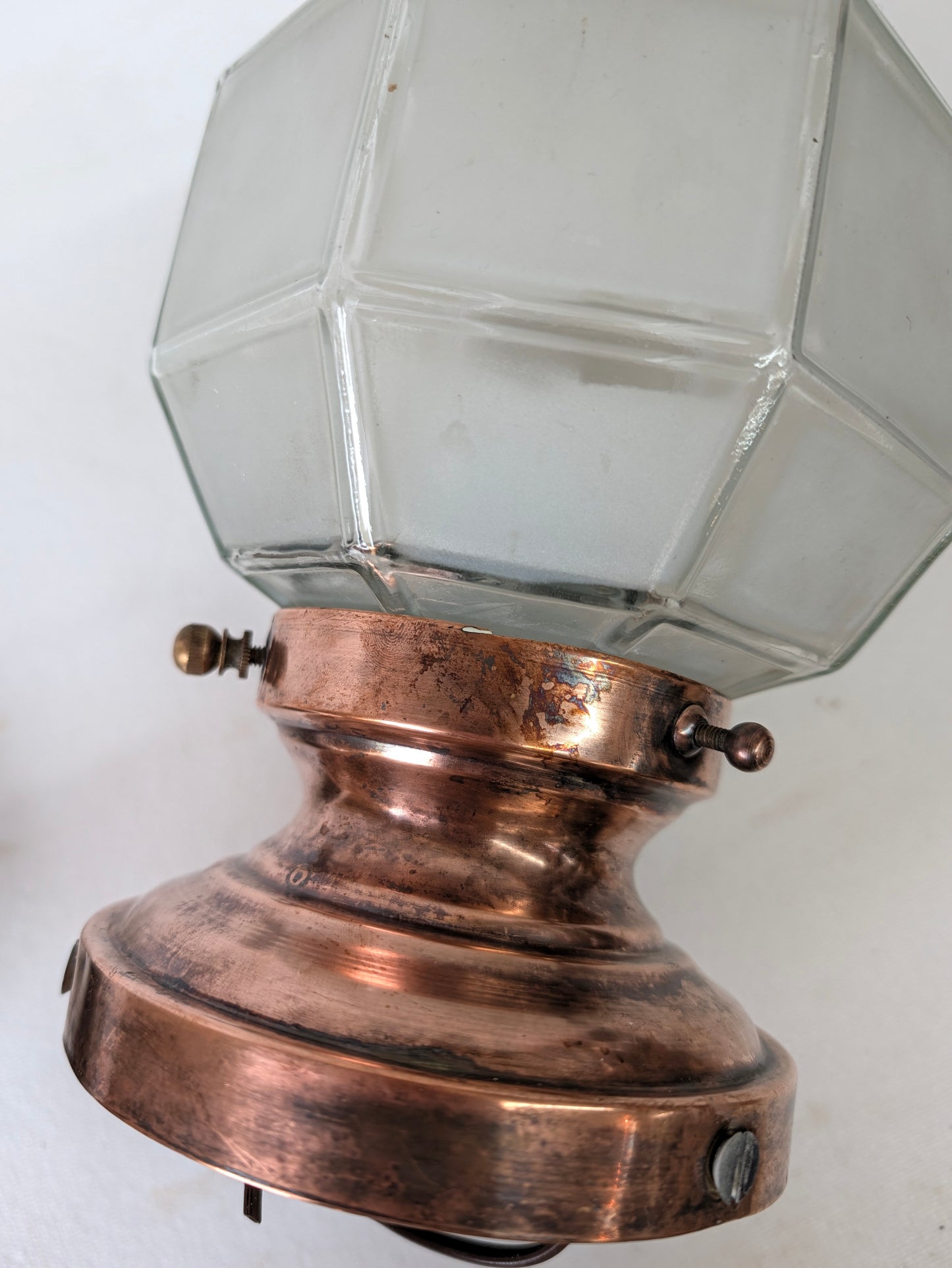 Small Vintage Frosted Glass Porch Light, Geometric Shade Exterior Light