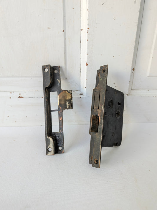 Corbin Rabbeted Door Antique Mortise Latch, Vintage Double Door Lock Set