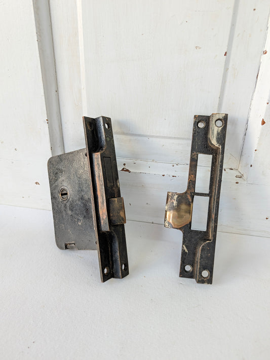 Corbin Rabbeted Door Antique Mortise Latch, Vintage Double Door Lock Set